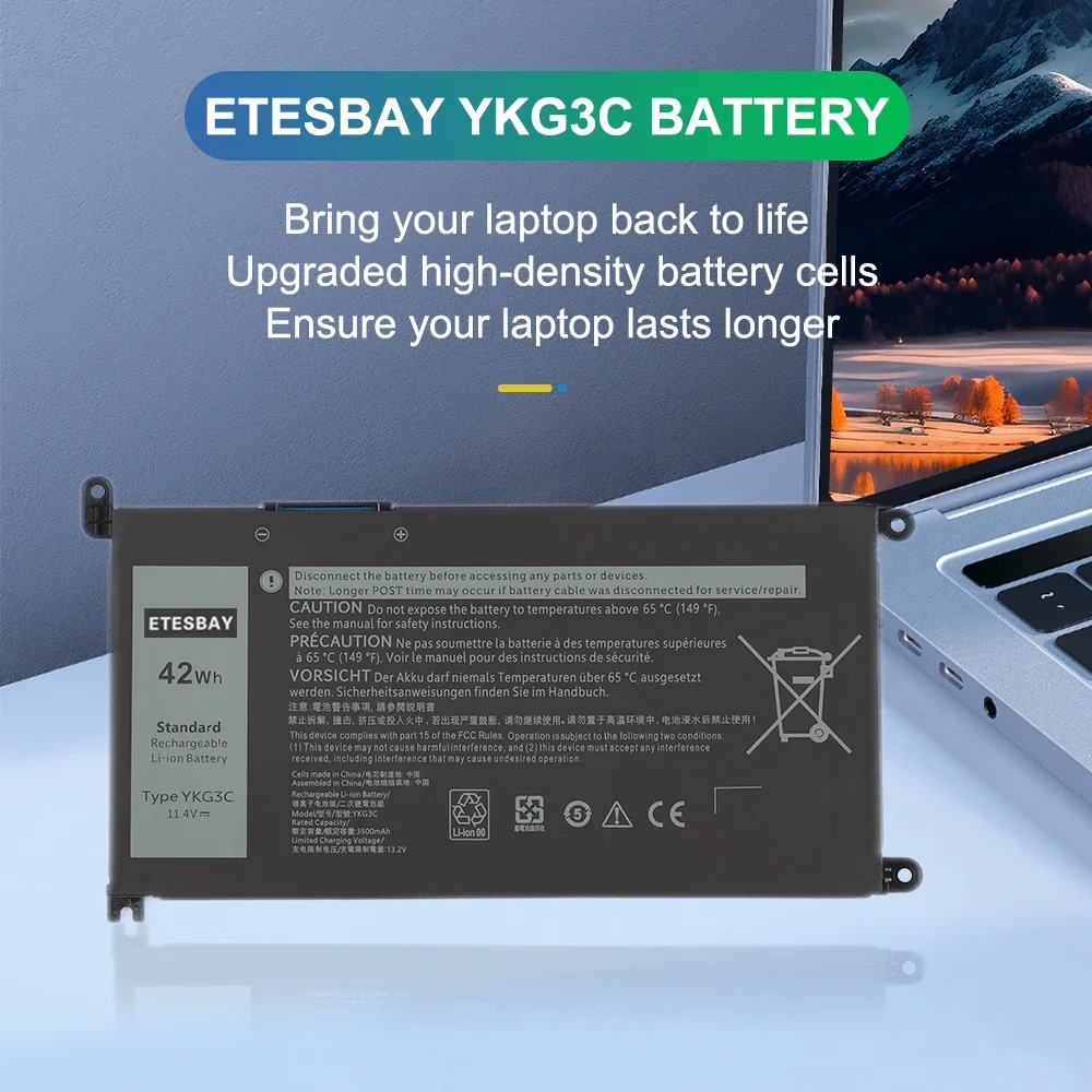 ETESBAY YKG3C Laptop battery For DELL Chromebook 3110 2-in-1/3110 Series 0RF9H3 RF9H3 0X0Y5M X0Y5M 11.4V 42Wh