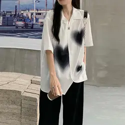 XEJ blusa feminina de manga curta, blusa elegante e legal, camisa estética do coração, verão juvenil, 2022