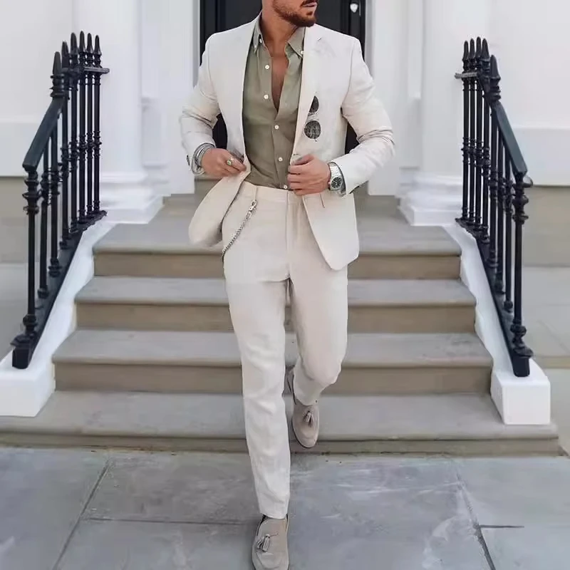 

New Fashion Men's Plus Size 2 Piece Suit Sets Casual Business Trendy Solid Color Single Button Blazers Trousers Male Clothes