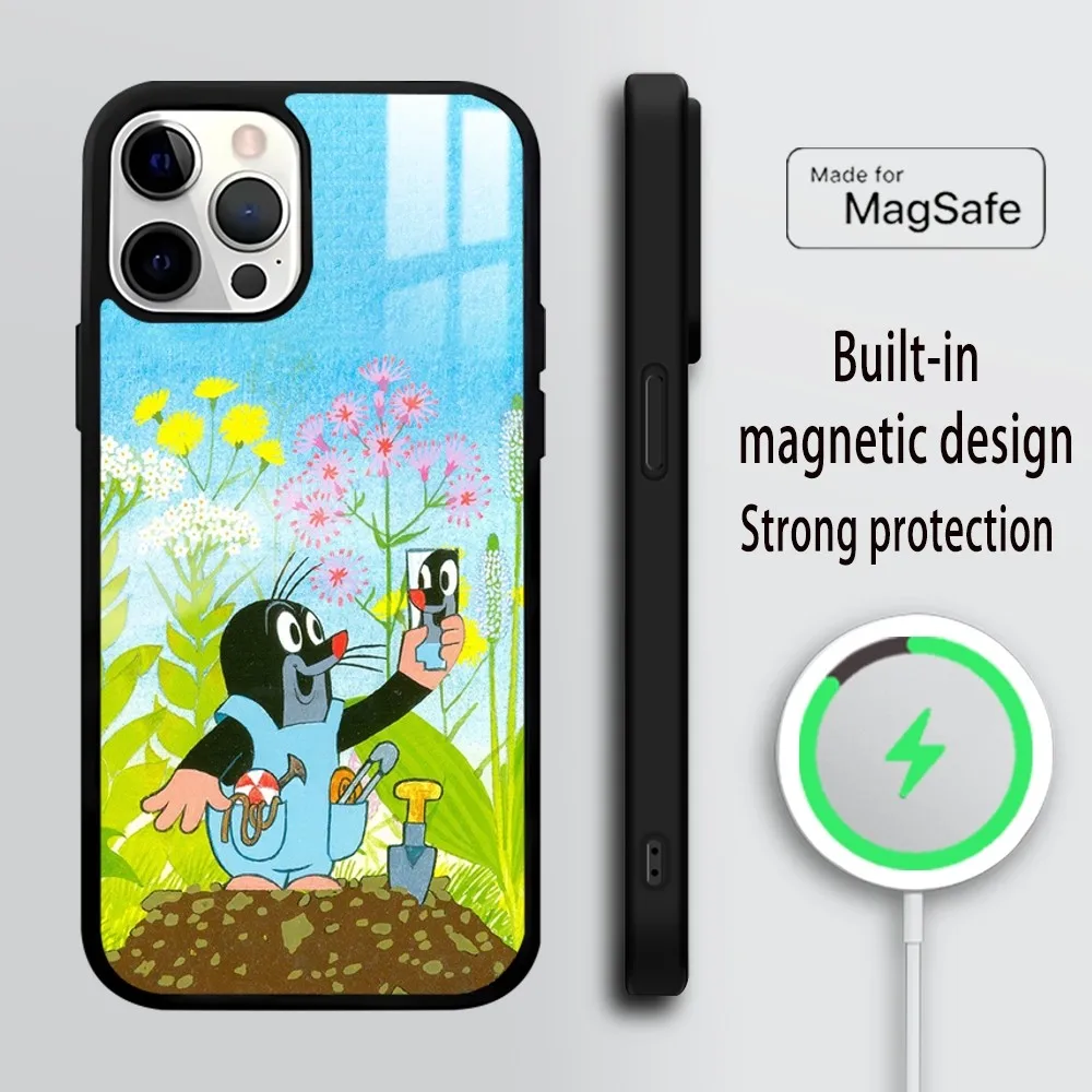 Cartoon L-Little Mole Phone Case For iPhone 16 15 14 13 12 11 PRO MAX PLUS Mini Magnetic wireless mirror phone case