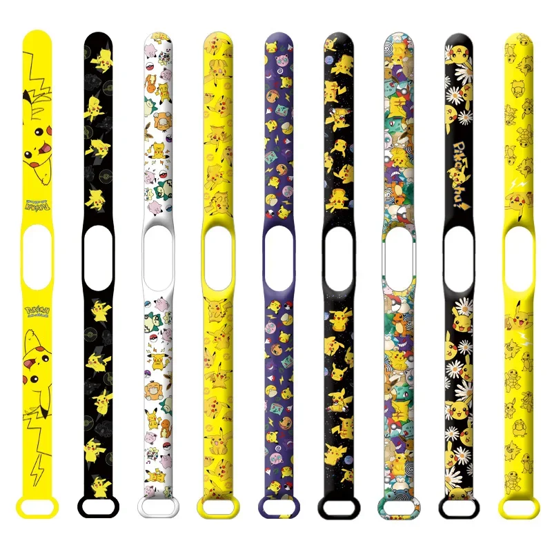 Pokemon Pikachu Strap for Xiaomi Mi Band 3/4/5/6/7 Creative Cute Watch Strap Replacement Cartoon Print One Ring Wristband Gift