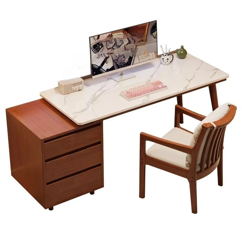 

Solid wood modern extendable standing desk with locker rock slab computer desk for living room home office