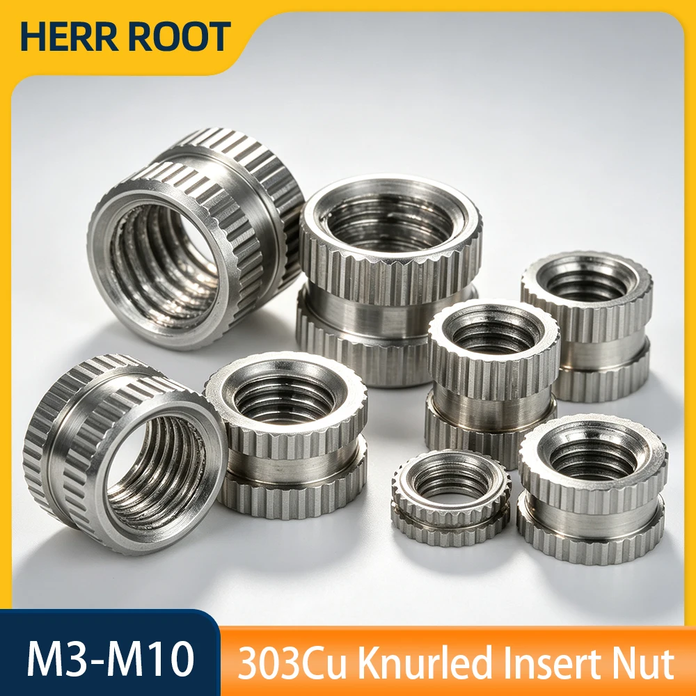 M2 M2.5 M3 M4 M5 M6 M8 303Cu Stainless Steel Hot Melt Insert Knurled Nut Thread Heat Molding Injection Embed Nut For 3D Printer