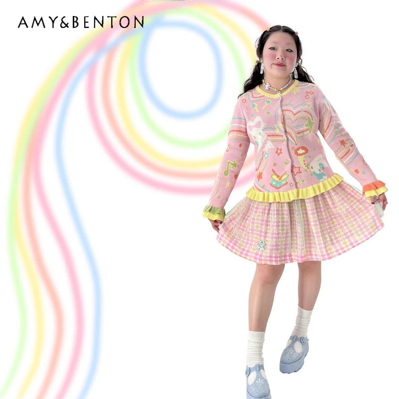 

Осеннее новое красочное милое утягивающее вязаное женское пальто, оригинальный дизайн, милый возрастной универсальный женский кардиган