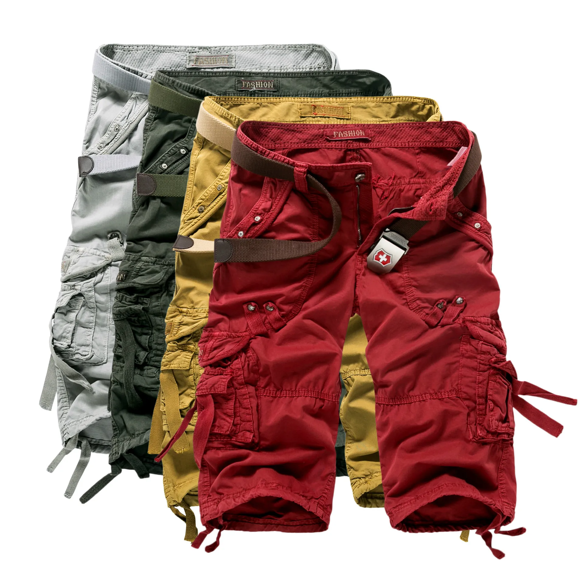 

Мужские летние свободные повседневные шорты с 7 точками, шорты-карго большого размера с несколькими карманами и 7 точками