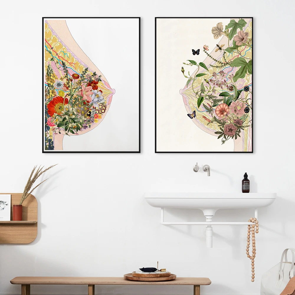 Sexy Body Breast Flower Breastfeeding Medical Art Poster Print Gynecology Canvas Painting Idea Gift Poster Print Room Home Decor