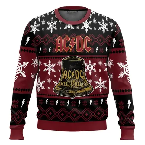 ACDC Brian Johnson Angus Young Black 2026 New Fashion Merry Christmas Harajuku Cartoon Dynamic Men's Christmas sweater