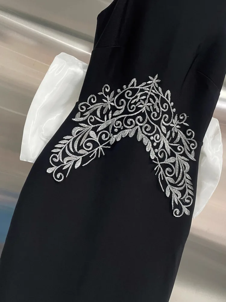 DFDG Designer 2025 printemps été femmes élégant blanc nœud dentelle Tulle robe de soirée pure Maxi robe longueur de plancher robe de soirée