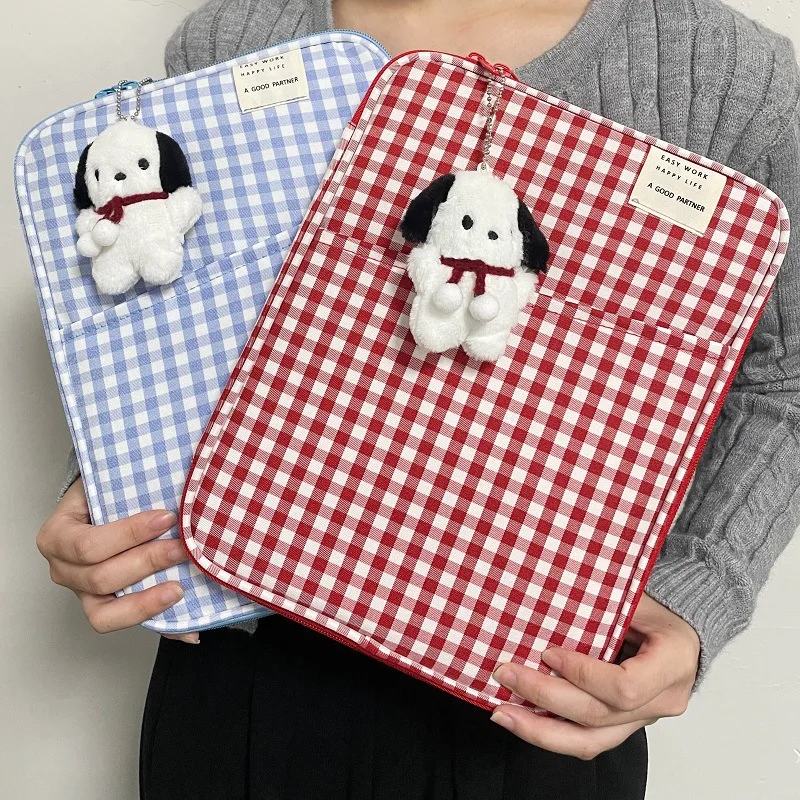 Ins Plaid Pocket Laptop Sleeves Carrying Case Women Notebook Briefcases For Macbook Air Pro 13 13.3 14 Inch Case Shockproof New