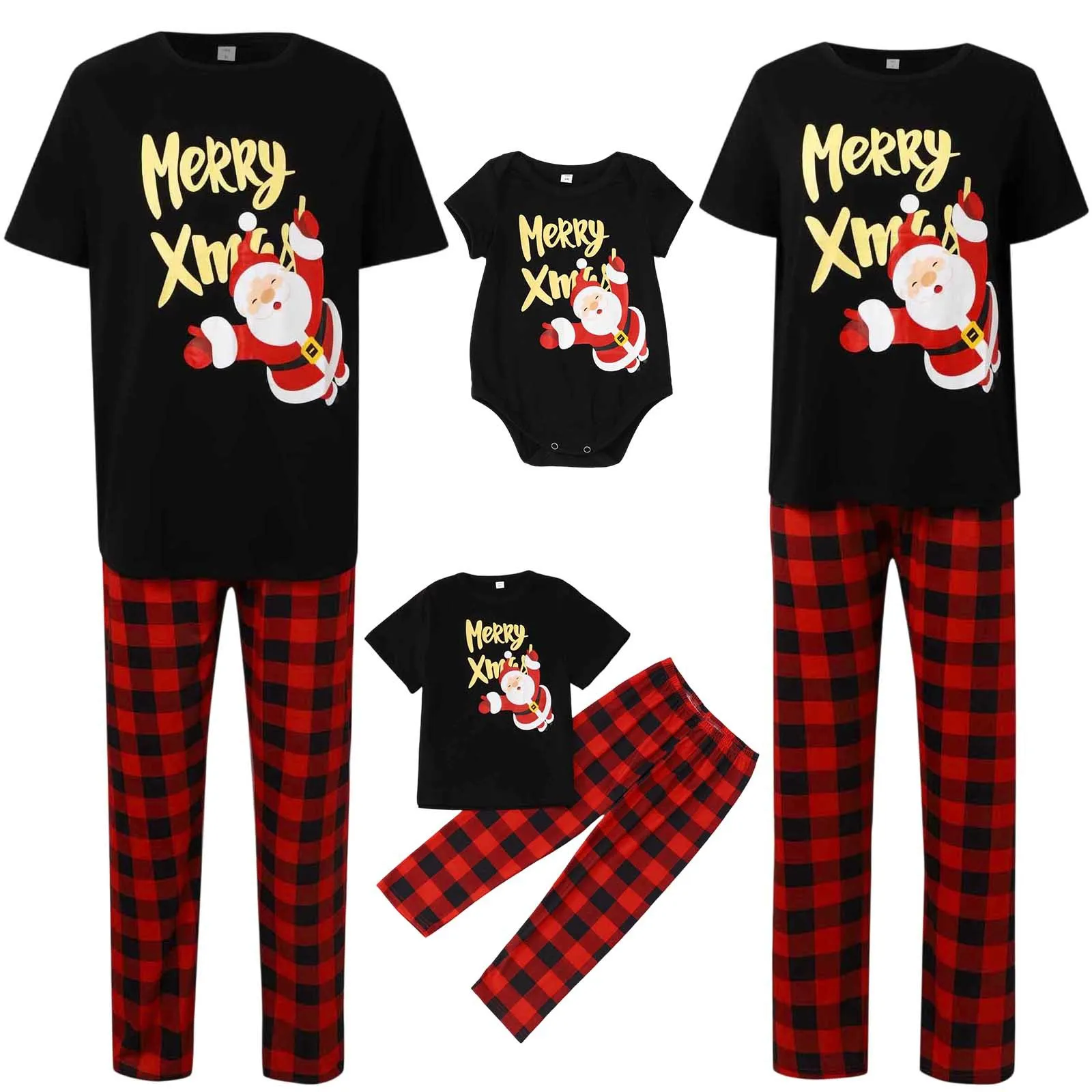 

Christmas Costume Parent Child Outfit Short Sleeved Round Neck Printed Santa Claus Homewear Family Theme Party Two Piece Set