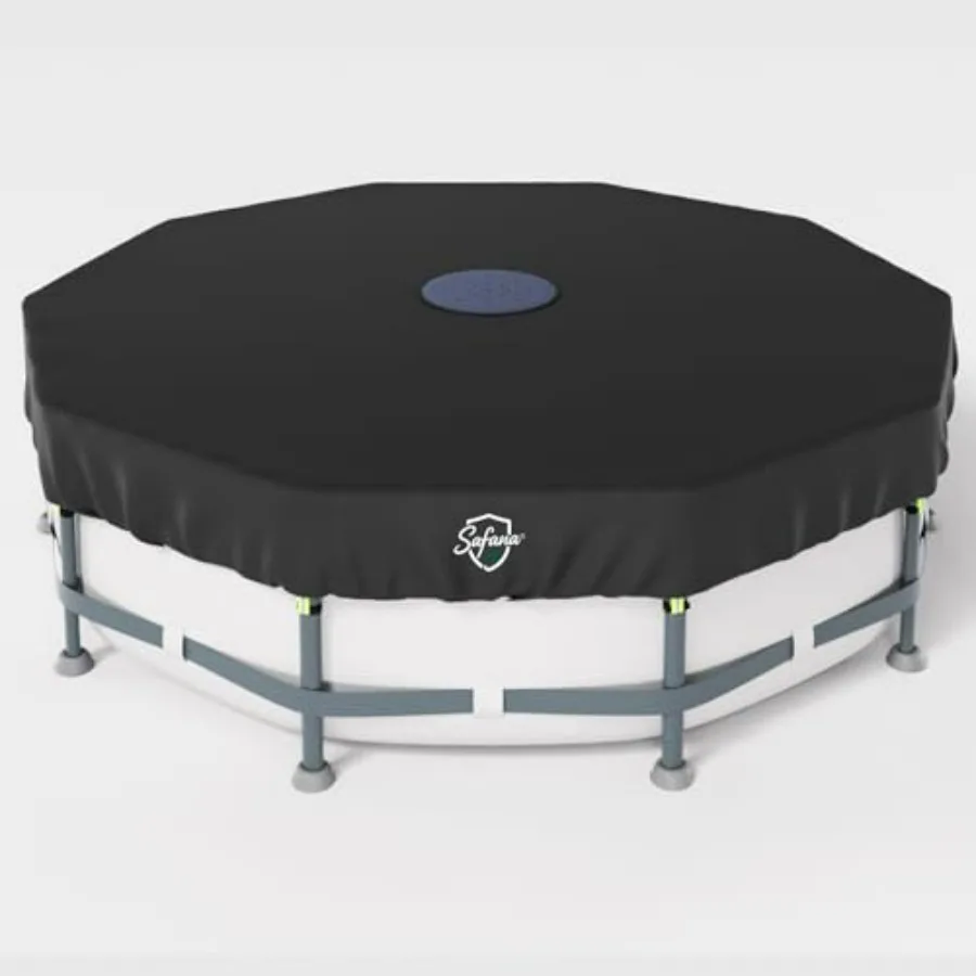 15FT Round Pool Cover for Framed Above Ground Pool, 420D Polyester, Black, Multi-Stage Rainwater Pre-Filtration System, UV Prot