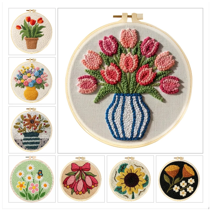 

GATYZTORY Punch Needle Embroidery Kit 20x20cm Flower Starter Set For Adult Beginner Funny Sewing Kit Needlework DIY Craft