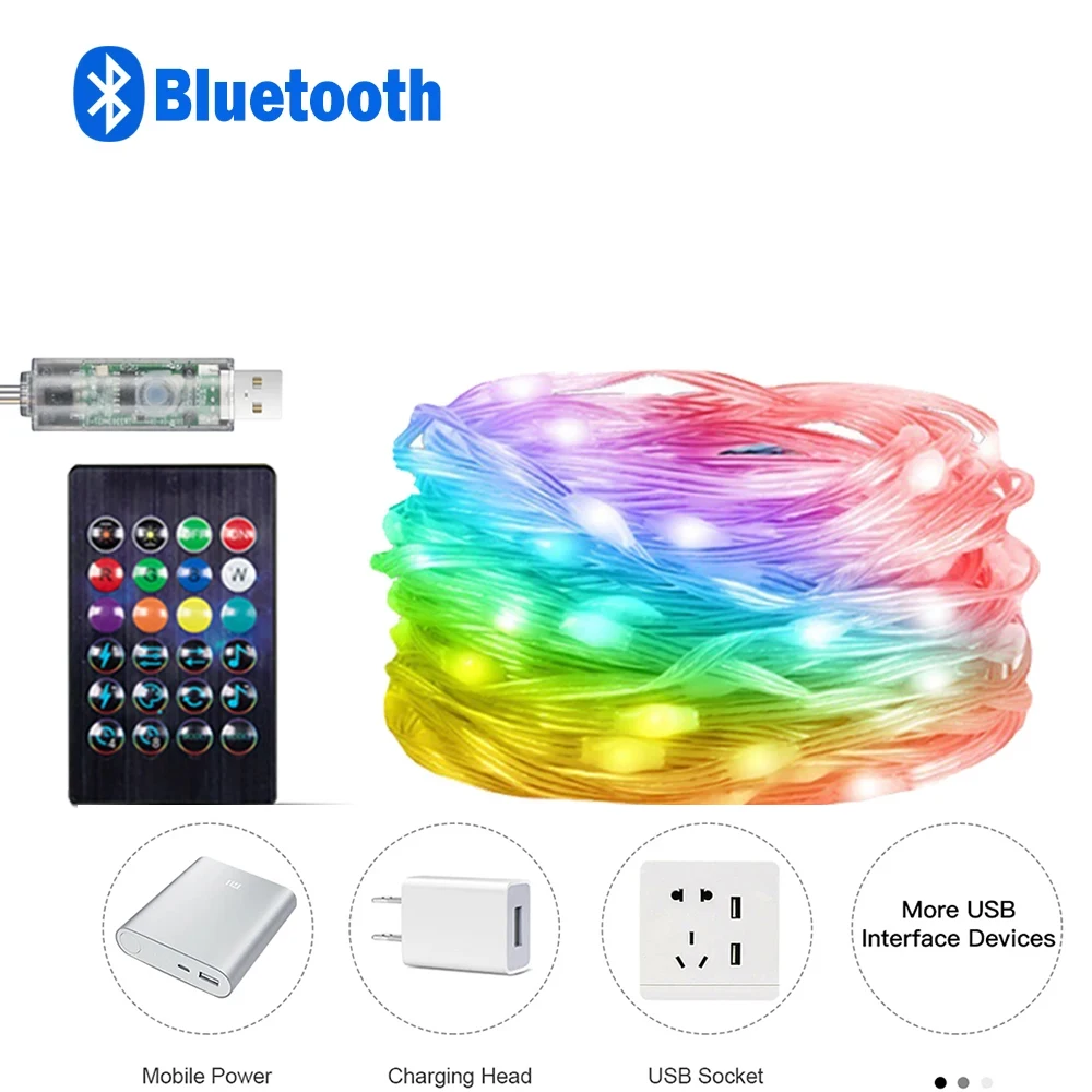 Dream Color USB 5V LED Sting Light Bluetooth Music APP RGBIC Addressable Fairy Lights Birthday Party Garland Christmas Decor
