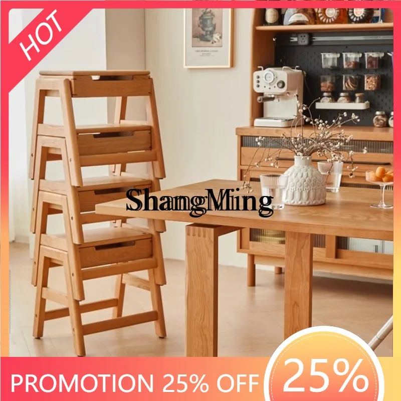 CL wood stool can be stacked living room multi-functional storage storage solid wood low stool shoe changing stool