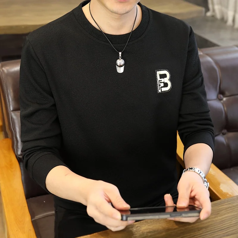 

Men's Hoodie Spring Autumn 2023 New Faion Brand round Ne Long Sve Overhead Youth Polyester Fabric Casual Slim Fit T-irt