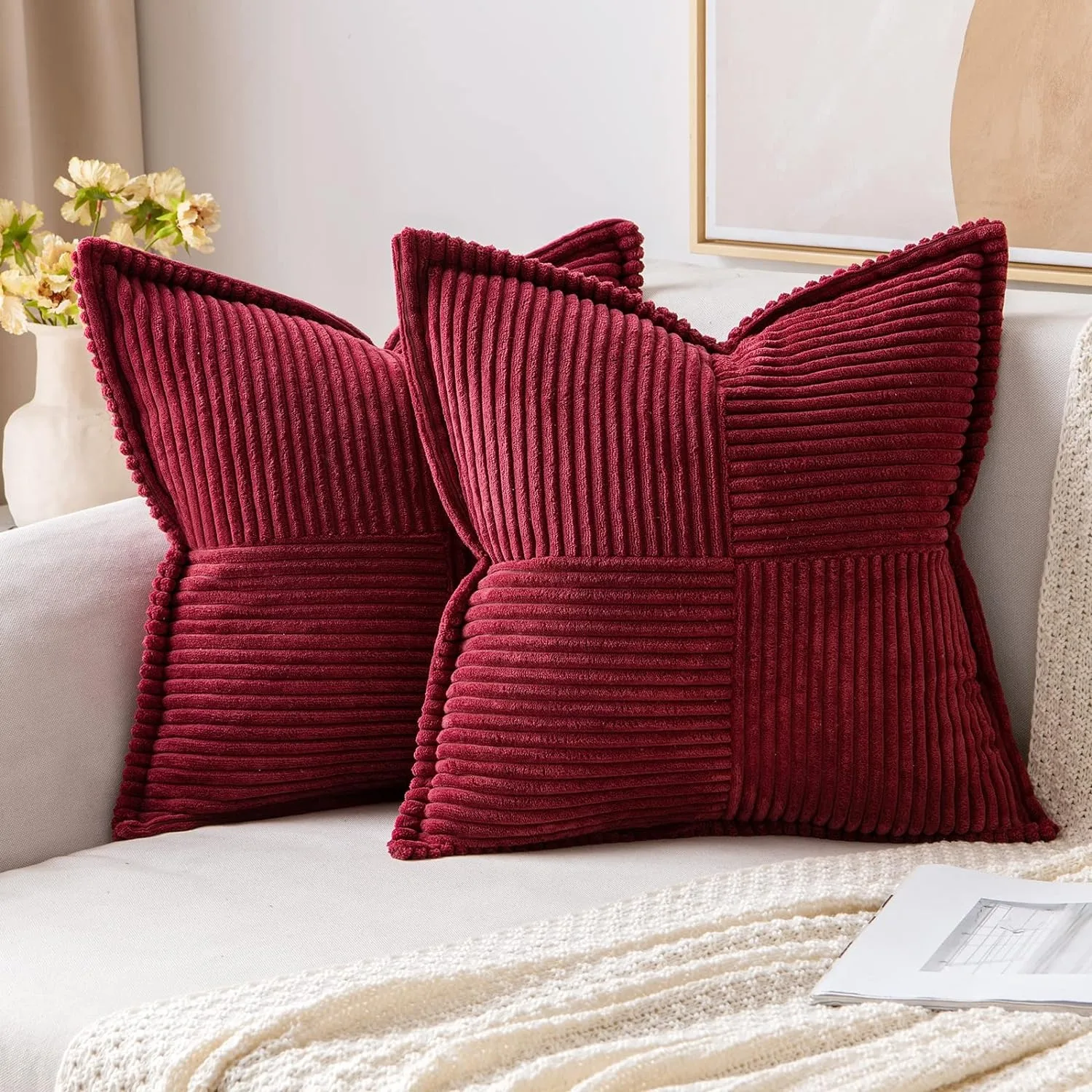 Pillowcase Decorative Home Pillows Red Retro Corduroy Soft Throw Pillowcover for Sofa Couch Cushion Cover 45x45 Pillow Hugs 18In