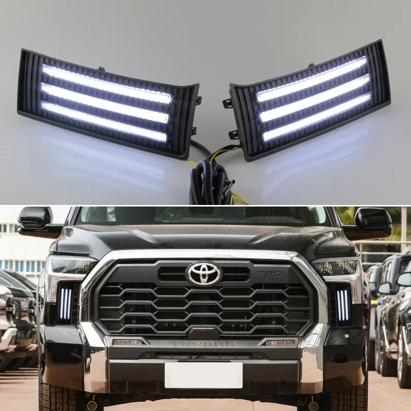 

Car Daytime Running Light For Toyota Tundra 2022 2023 LED Daylight Yellow Turn Signal DRL Auto Stylish Fog Lamp