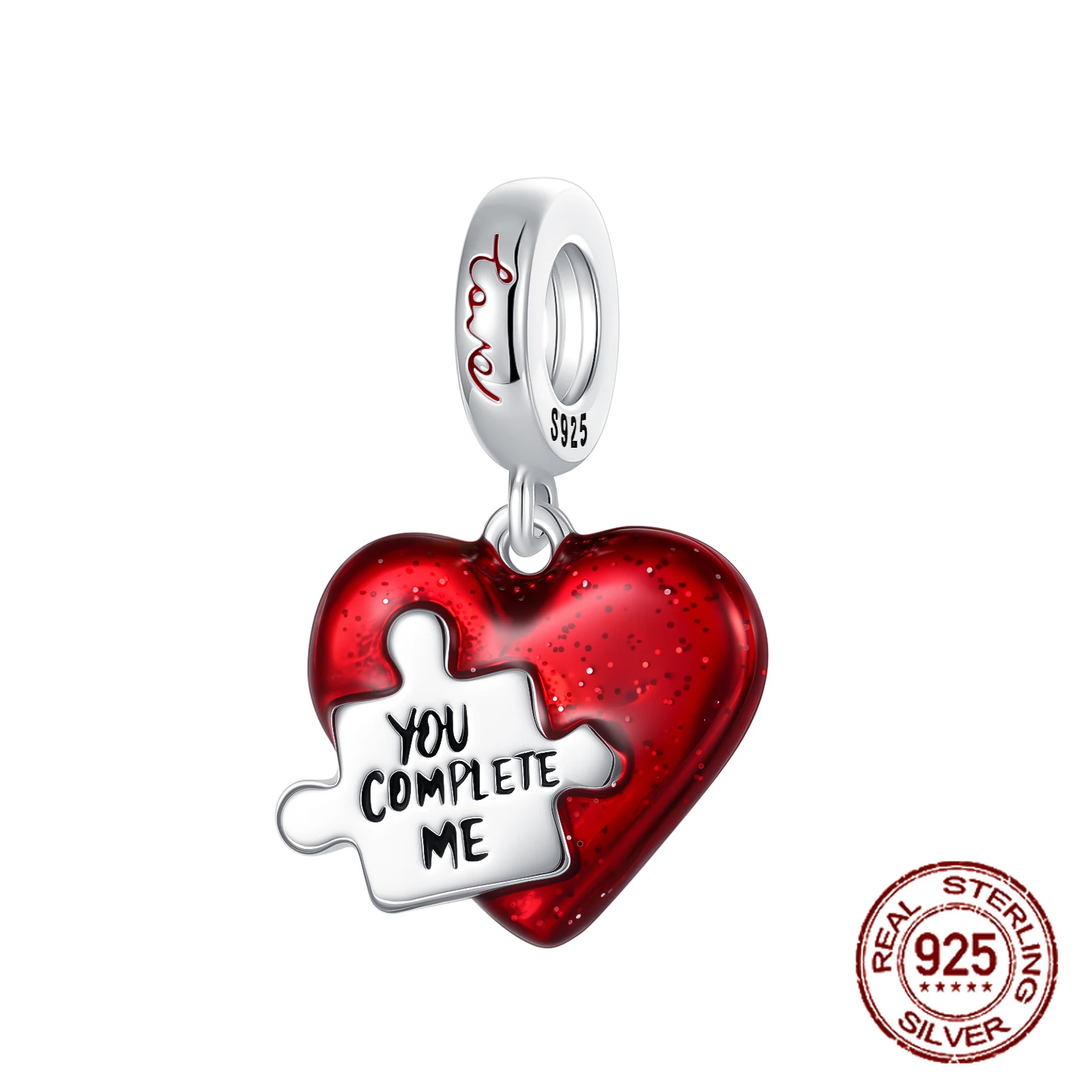 

Стерлингового Серебра 925 пробы You Complete Me, подвеска-головоломка с красным сердцем, подвеска на День святого Валентина, подходит для оригинальных браслетов, женские ювелирные изделия своими руками, подарок