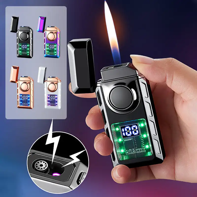 Intelligent Dual Flame Transparent Color Light Visual Movement Inflatable Windproof Lighter Ignition Frequency Display