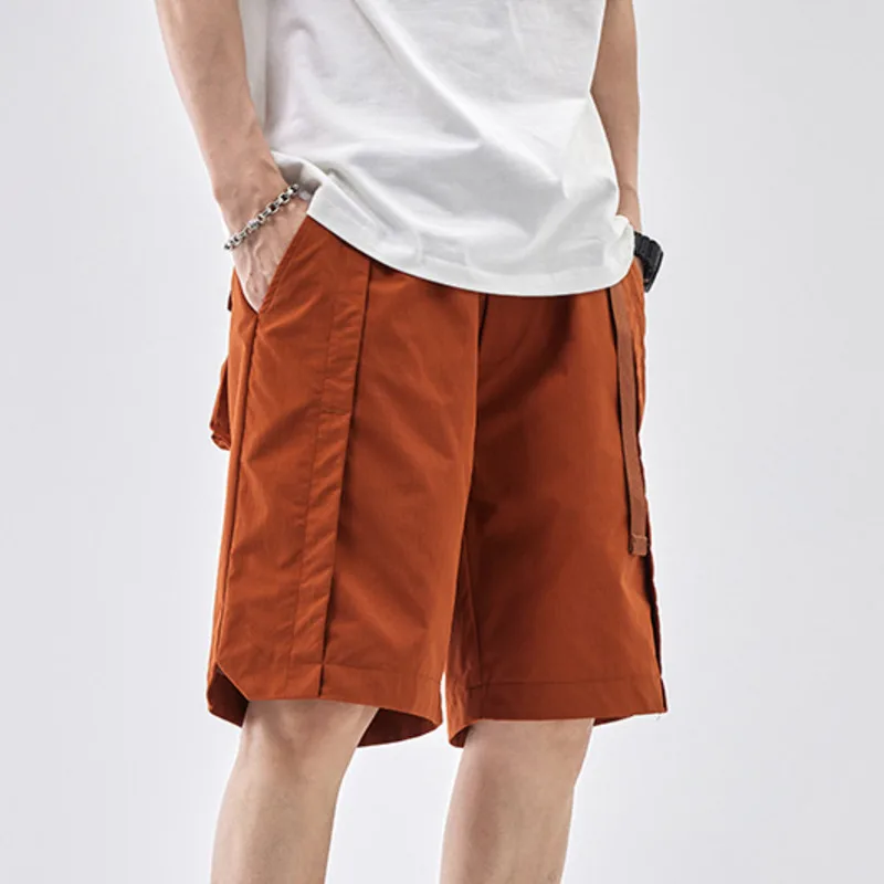 الرجال الصيف الجديدة اليابانية الرجعية عارضة فضفاض بلون العمل السراويل أزياء الاتجاه العلامة التجارية التجفيف السريع الرياضة خمس نقاط السراويل