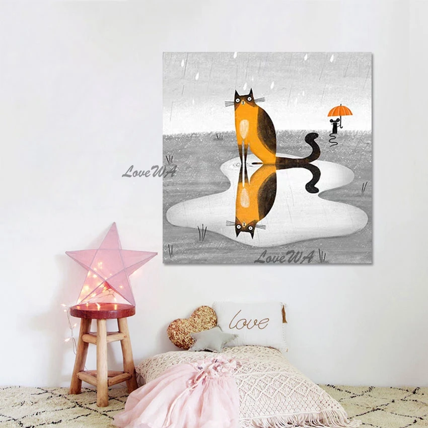 

Showpiece For Home Decoration Cute Cat And Mouse Canvas Animal Oil Painting Acrylic Modern Art Kids Room Decoration Pictures