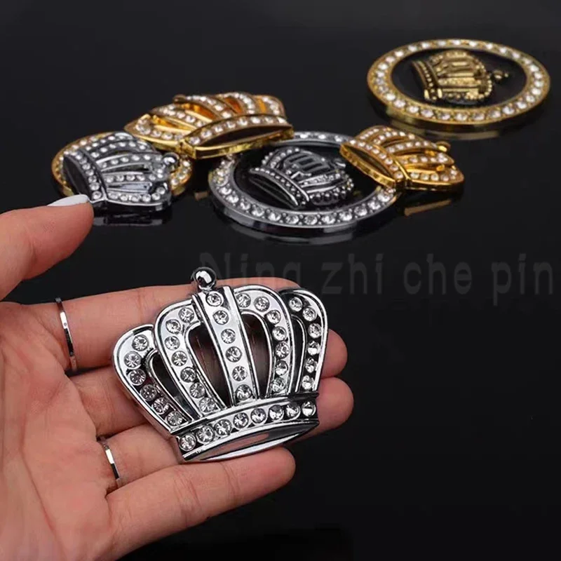 

1 Pcs Golden Silver Fashion 3D Diamond Crystal Crown Car Sticker Metal Side Emblem Badge Car Body Decoration Styling Accessories