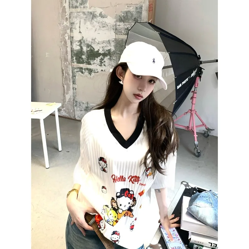 

Новая летняя быстросохнущая футболка American Zexi Wind Kitty Cat с 3D принтом и v-образным вырезом с короткими рукавами, спортивный трикотаж