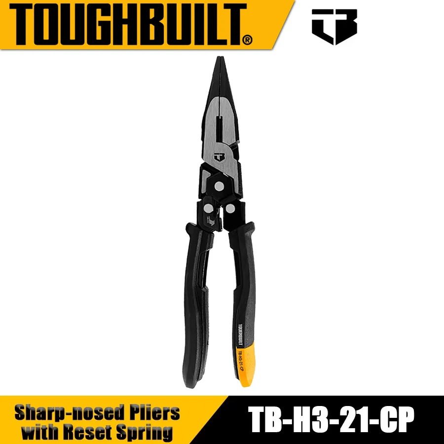 TOUGHBUILT  9'' Labor-saving Sharp-nosed Pliers with Reset Spring Pointed Nose Pliers Long Nose Pliers Hand Tools TB-H3-21-CP