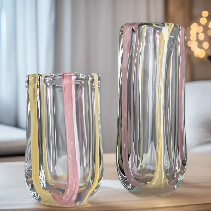 Luxury Glazed Glass Vase Modern Home Decor Living Room Dining Table Centerpiece Flower Arrangement Ornament Soft Decoration