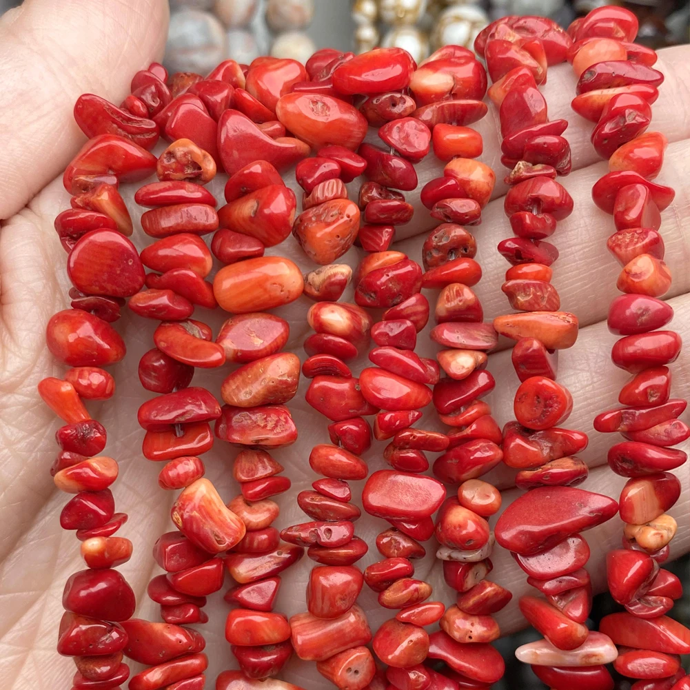 5mm-8mm Natural Red Coral Chips Stone Beads for Needlework Irregular Gravel Beads Accessories For Jewelry Making Bracelet 15inch