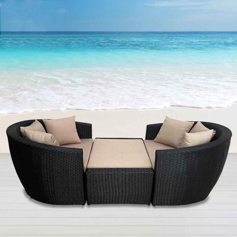 

Outdoor bed outdoor balcony open garden courtyard rattan lounge chair sunshine room beach chair combination sofa