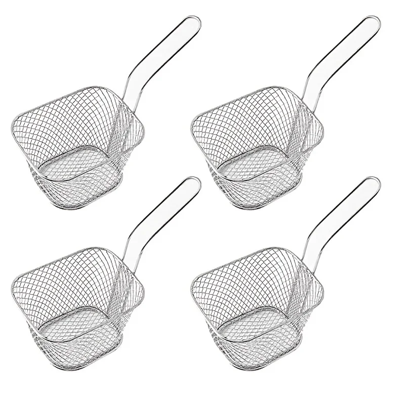 4pcs Mini Fry Baskets, Stainless Steel Square Fry Baskets