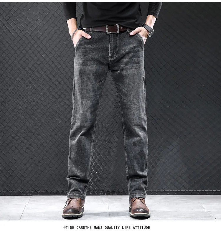 

Осенние мужские зимние джинсы высокого качества, новые повседневные прямые джинсы с утолщением флиса, свободные уличные теплые длинные брюки, уличная одежда