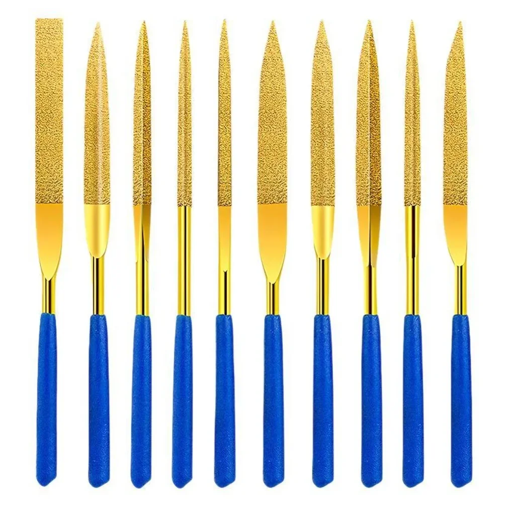 XMSJ 10pcs Diamond Needle Files, Mini Assorted Files Polishing Tools, Mini Files, Alloy Plated Titanium Files Set