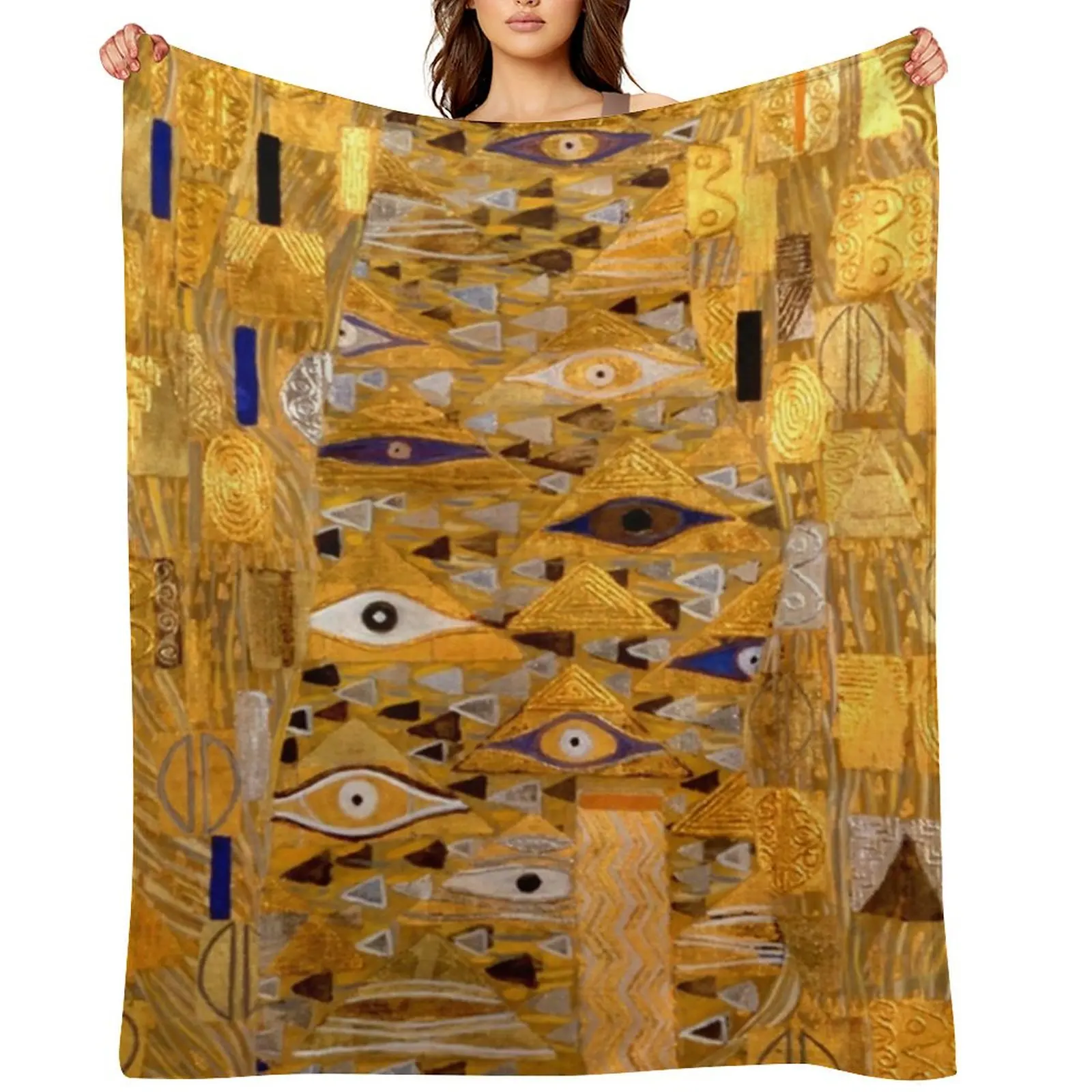 Adele Bloch-Bauer I - Detail by Gustav Klimt Gold Throw Blanket Sofa Throw Flannels Sofa Cute Plaid Blankets