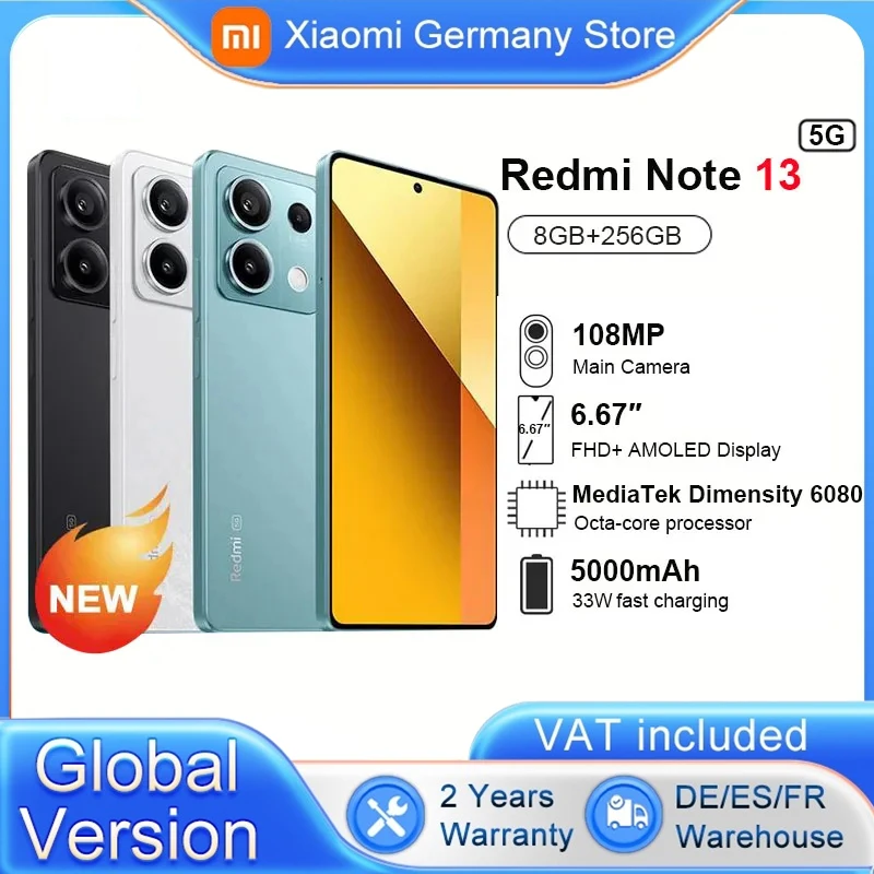 Xiaomi Redmi Note 13 5G Global Version Dimensity 6080 6.67‘’ 120Hz AMOLED Display 108MP Camera 5000mAh 33W Turbo Charging NFC