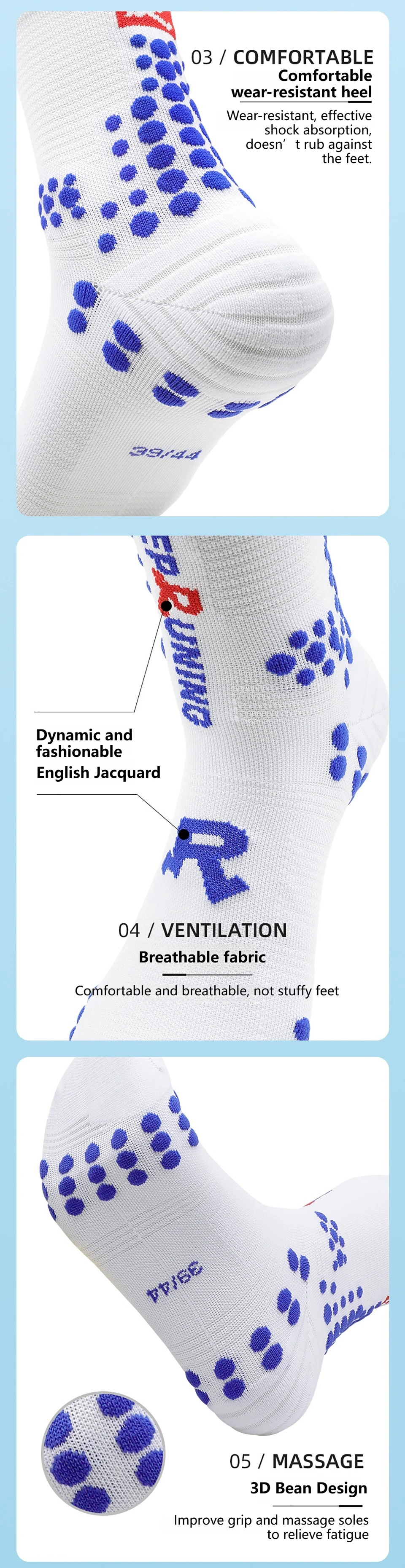 LOOGDEEL Professionelle Sport-Laufsocken, atmungsaktiv, rutschfest, Wandersocken, Terry-Sohle, Marathon-Kompressions-Radsocken, Unisex – Detail 6