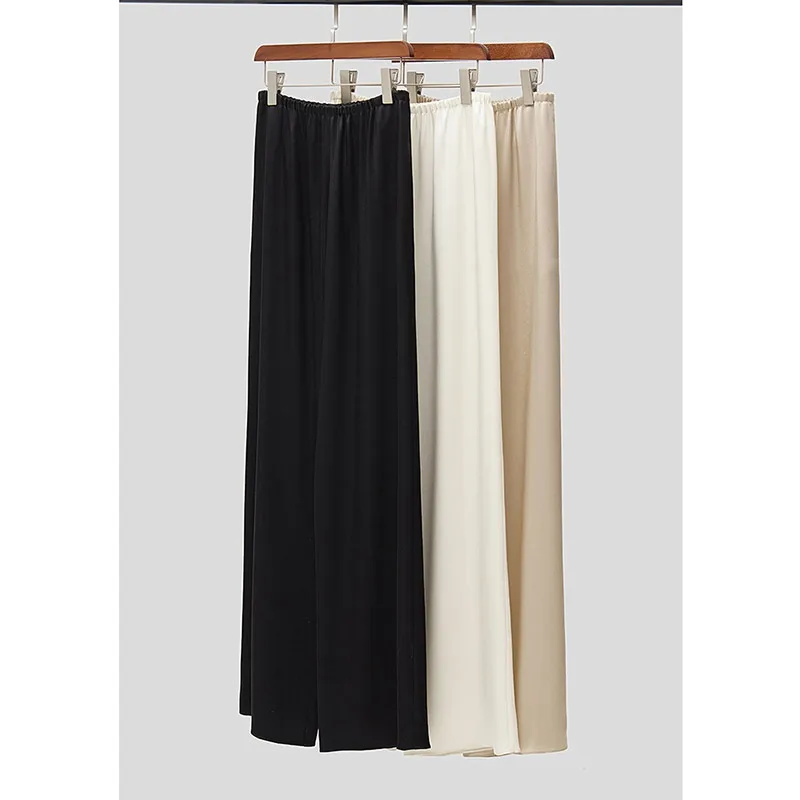

Ele Satin Wide Leg Pants Women Summer Loose Slimming Drapey Long Casual Versatile Color Floor-Length Trousers