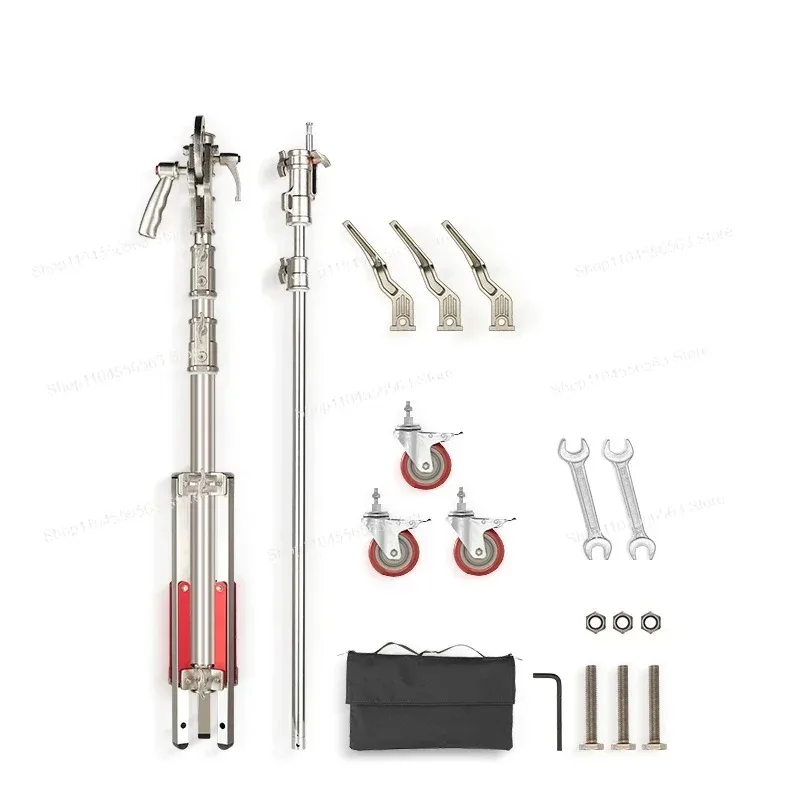 High-Strength Stainless Steel Dual-Purpose Light Stand: Feather Arm, C-Bracket & Universal Wheel Load-Bearing Base