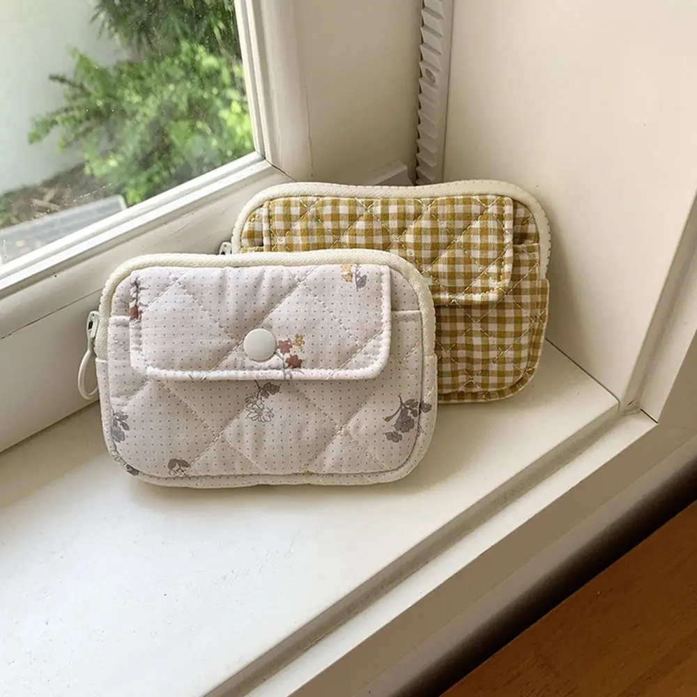Stripe Floral Coin Purse Flower Korean Style Small Makeup Lipstick Bag Jewelry Packing Bag Money Bag Mini Canvas Storage Bag