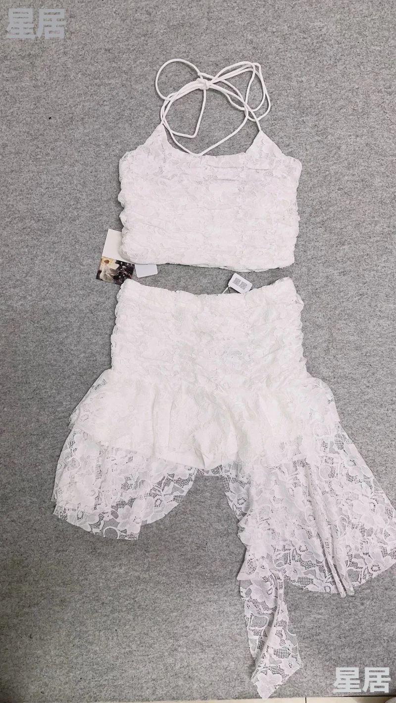 Traje de baile de Jazz para grupo de mujeres, Tops con tirantes de encaje blanco, falda Irregular Kpop, trajes, ropa de Hip Hop, ropa de bailarina para fiesta en club nocturno