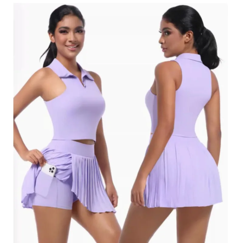 

New High waist yoga sports organza pleated skirt anti-slip quick dry running fitness tennis skirt a-line skirt