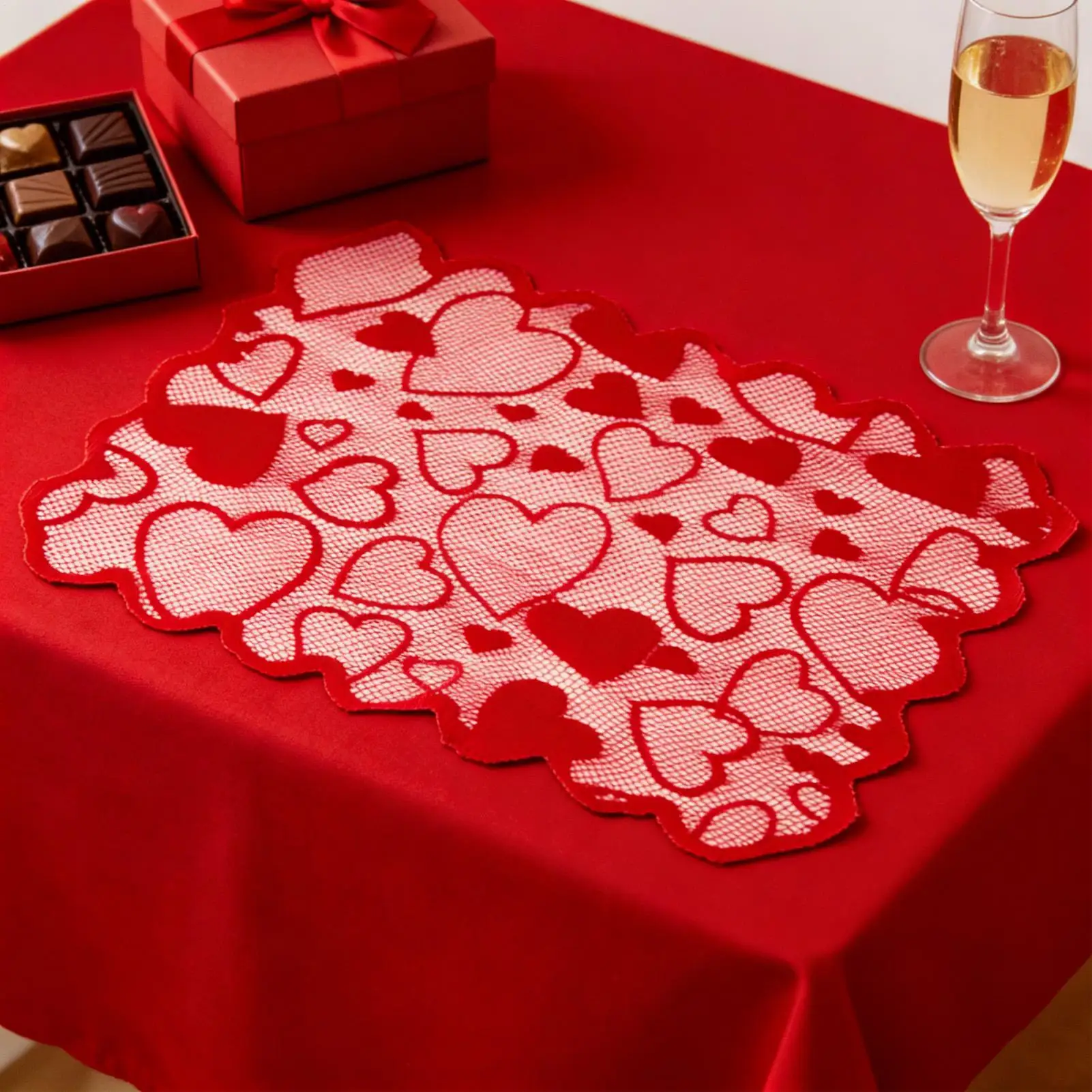 Valentines Table Runner Red Lace Love Heart Valentine Home Decor Anniversaries Dining Table Runner for Holiday Parties Weddings