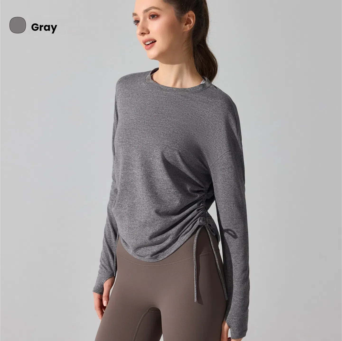 

Women's Long Sleeve Workout Top Yoga Clothing Fitness Running Shirt Loose Fit Breathable Pullover Drawstring Pilates T-shirt