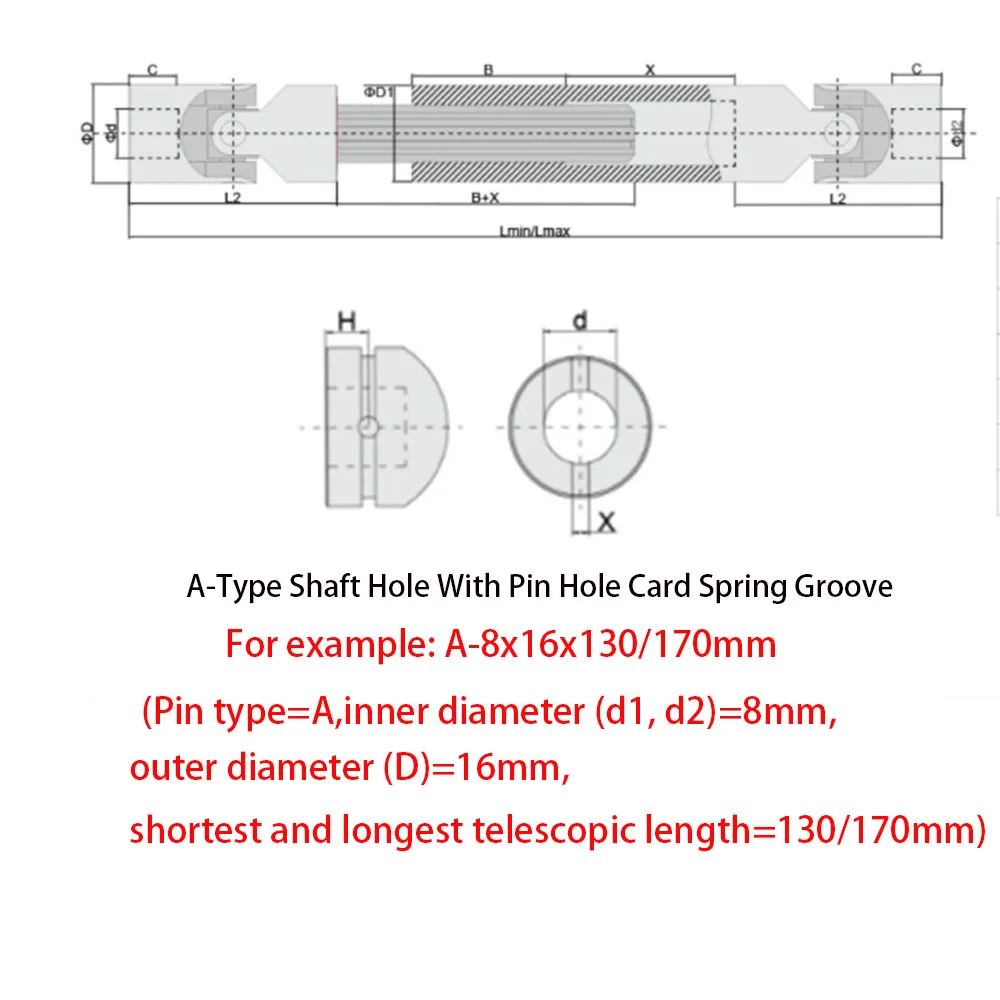 1Pcs 40Cr Alloy Steel Coupling With ID 8mm-18mm OD 16-36mm Pin Locking/Keyway Type Spline Sliding Compensation Universal Joint ﻿