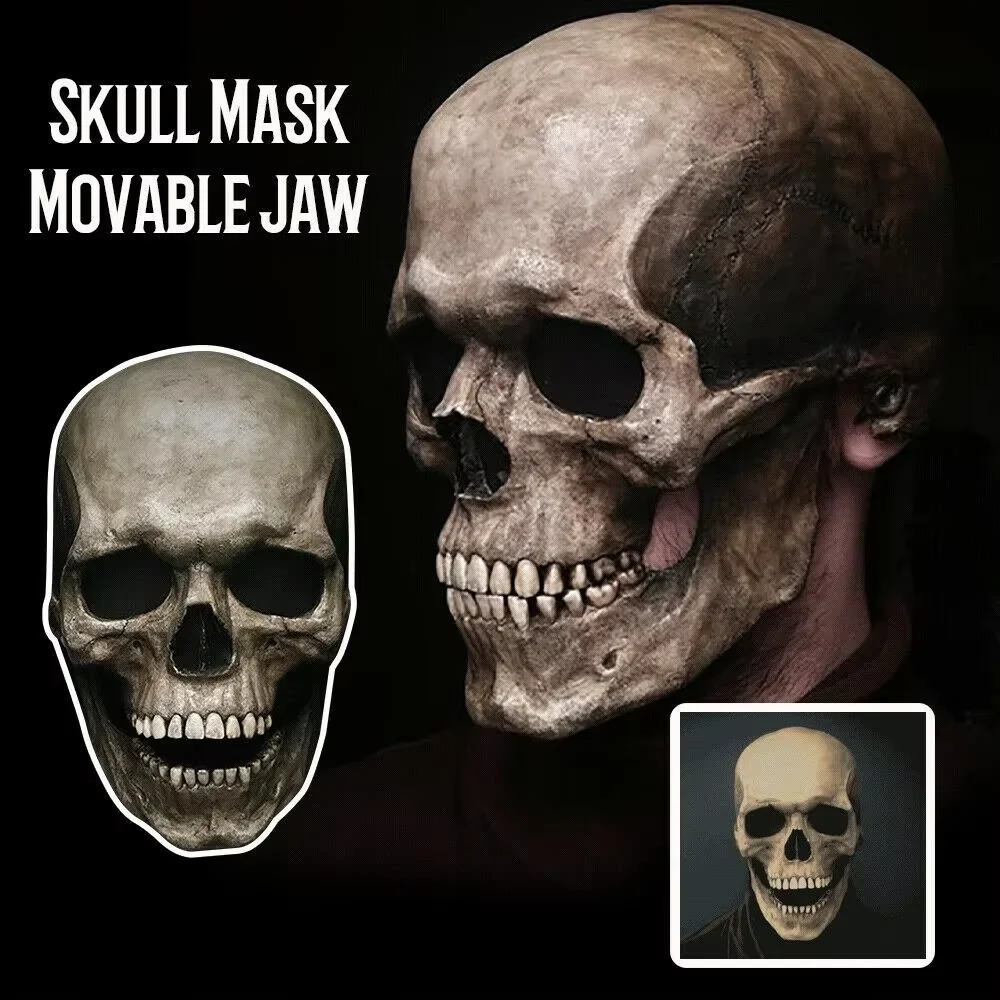 

Halloween Horror Mask 3D Reality Full Head Skull Jaw Helmet Latex Scary Skeleton Mask Carnival Cosplay Haunted Decoration Props