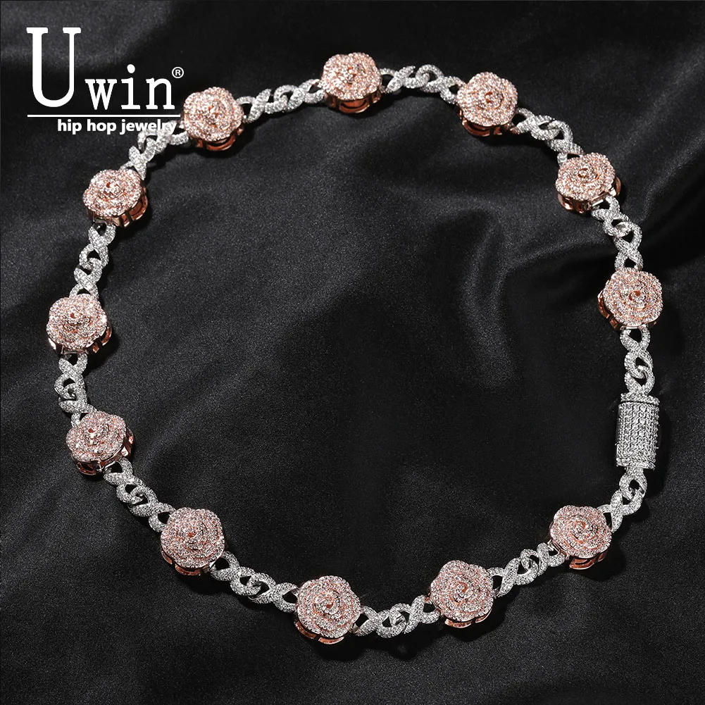 Uwin Rose Infinity Chain Full Iced Out Cubic Zircon Fashion Luxurious Choker HipHop Jewelry