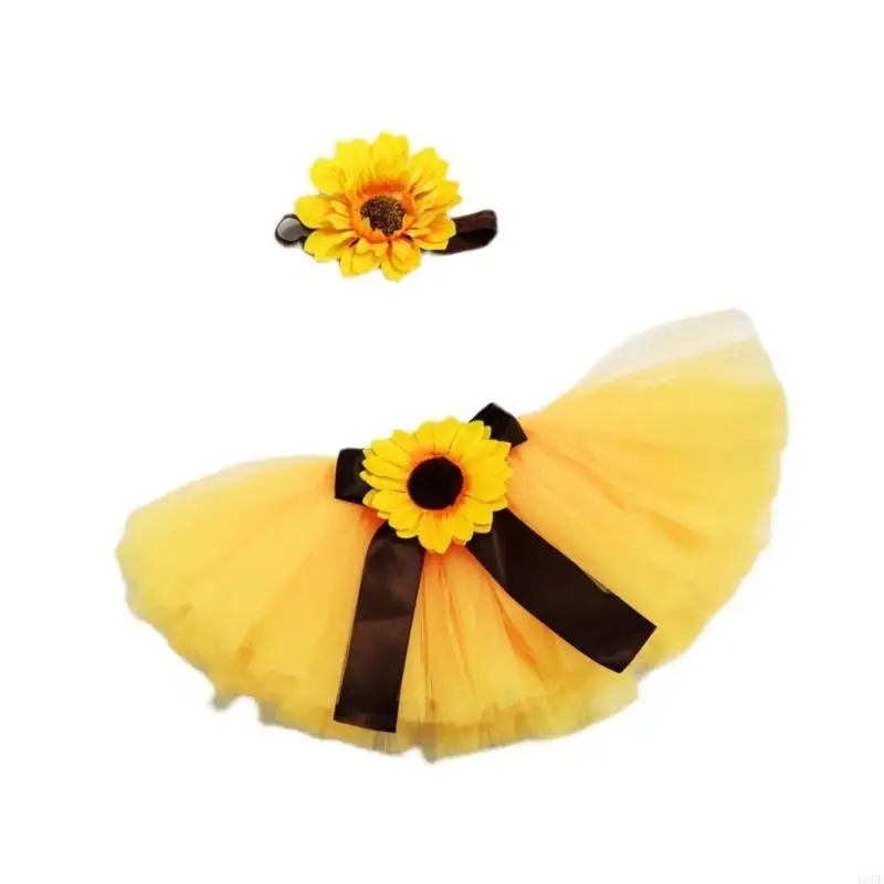 K8GF فتاة التصوير الدعائم الرضع التصوير زي عباد الشمس عقال Bowknot تنورة صورة إطلاق النار الملابس إمدادات الطفل #2