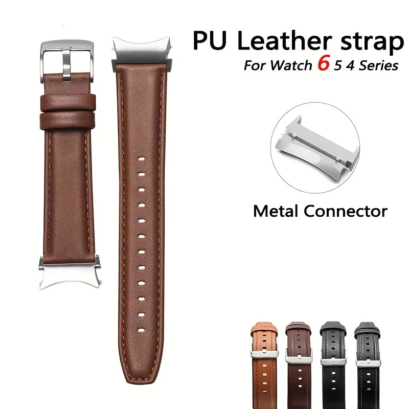 20mm No Gaps Leather Belt For Samsung Galaxy Watch Band 4 6 Classic 47mm/46mm 5 Pro 45mm No Gaps Quick Release Sports Bracelet