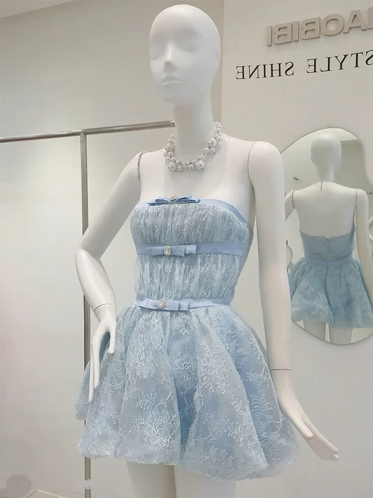 

Ele Lace Bustier Dr Women's High Waist Knot Waist-Cinching Gown Sweet Sle A-Line ort Dr for Date And ...